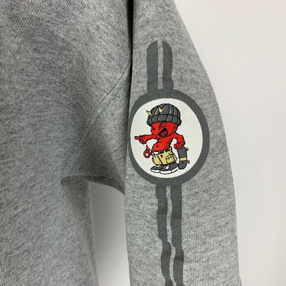 Vintage Skateboarding Devil Demon Hoodie Mens Medium Hooded Sweatshirt 90s Gray - Picture 4 of 6